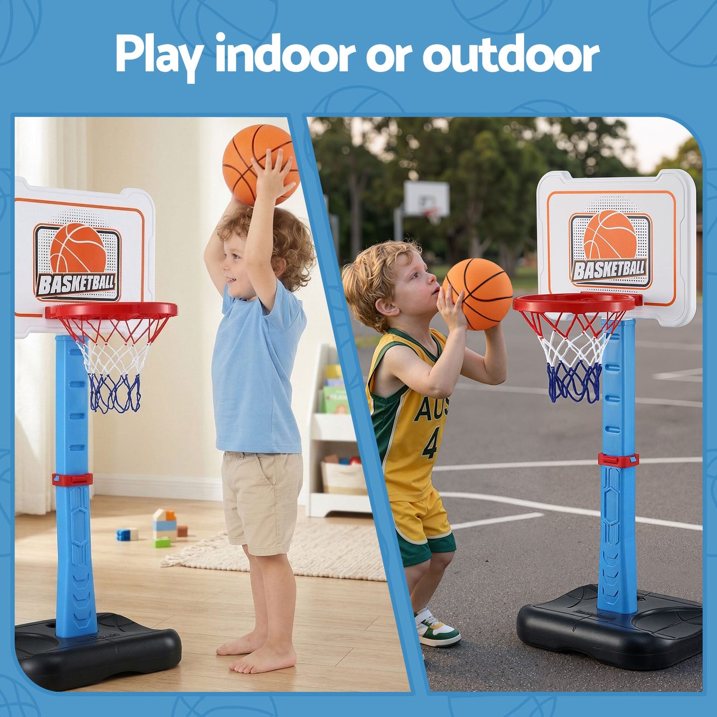 Alona.com.au Sports & Fitness > Ball Sports > Basketball & Basketball Accessories Keezi Kids Basketball Hoop Stand Baseball Set Adjustable Height Sports Toys Blue