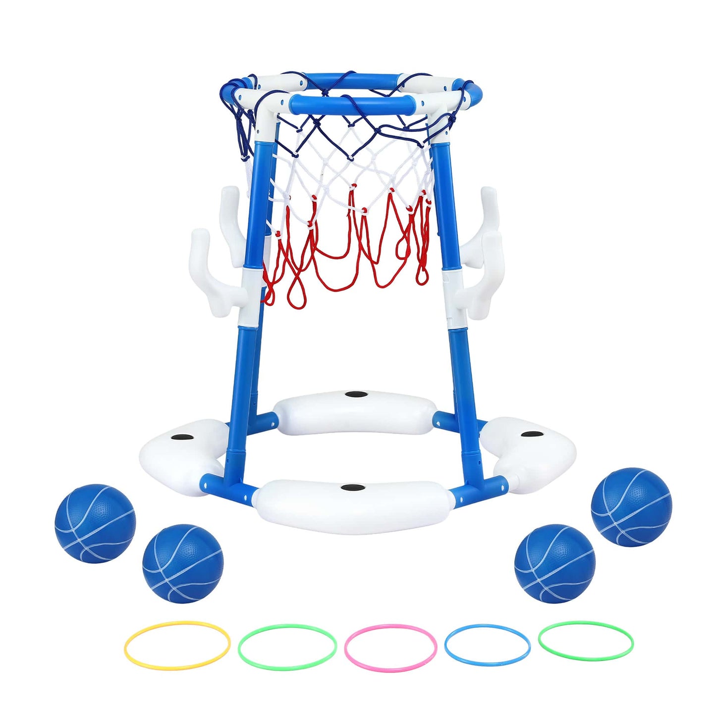 Alona.com.au Sports & Fitness > Ball Sports > Basketball & Basketball Accessories Keezi Kids Basketball Hoop with 4 balls Ring Toss Sports Pool Toys Blue