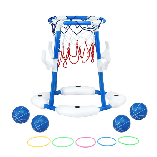 Alona.com.au Sports & Fitness > Ball Sports > Basketball & Basketball Accessories Keezi Kids Basketball Hoop with 4 balls Ring Toss Sports Pool Toys Blue