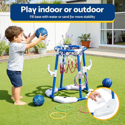 Alona.com.au Sports & Fitness > Ball Sports > Basketball & Basketball Accessories Keezi Kids Basketball Hoop with 4 balls Ring Toss Sports Pool Toys Blue