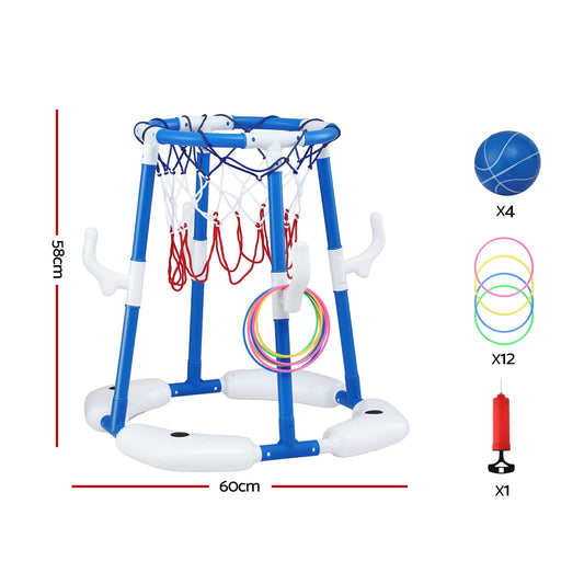 Alona.com.au Sports & Fitness > Ball Sports > Basketball & Basketball Accessories Keezi Kids Basketball Hoop with 4 balls Ring Toss Sports Pool Toys Blue