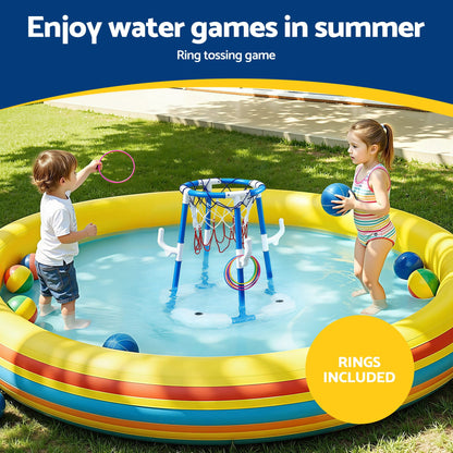 Alona.com.au Sports & Fitness > Ball Sports > Basketball & Basketball Accessories Keezi Kids Basketball Hoop with 4 balls Ring Toss Sports Pool Toys Blue