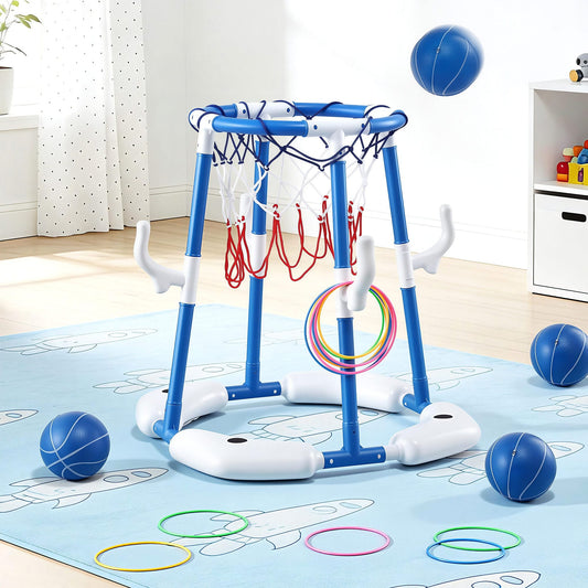 Alona.com.au Sports & Fitness > Ball Sports > Basketball & Basketball Accessories Keezi Kids Basketball Hoop with 4 balls Ring Toss Sports Pool Toys Blue