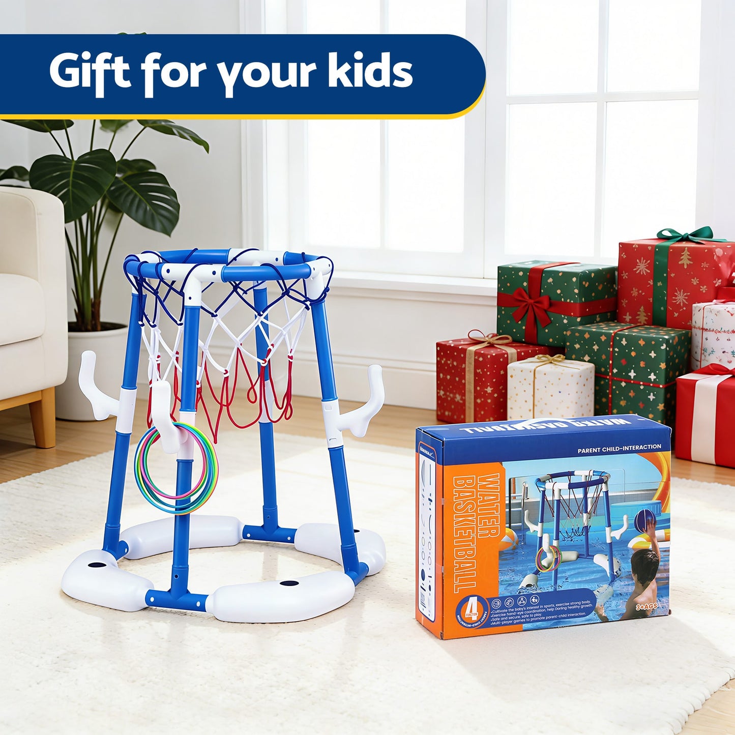 Alona.com.au Sports & Fitness > Ball Sports > Basketball & Basketball Accessories Keezi Kids Basketball Hoop with 4 balls Ring Toss Sports Pool Toys Blue