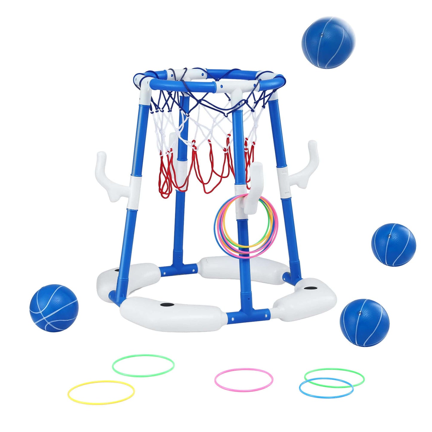 Alona.com.au Sports & Fitness > Ball Sports > Basketball & Basketball Accessories Keezi Kids Basketball Hoop with 4 balls Ring Toss Sports Pool Toys Blue
