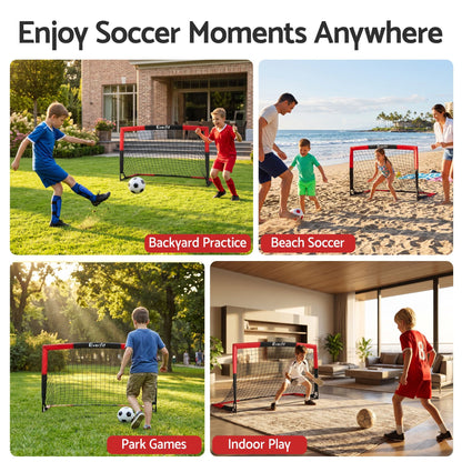 Alona.com.au Sports & Fitness > Ball Sports > Soccer & Soccer Accessories Everfit Pop Up Soccer Goal Nets Heavy Duty Portable Kids Training Set 2 Pcs Red