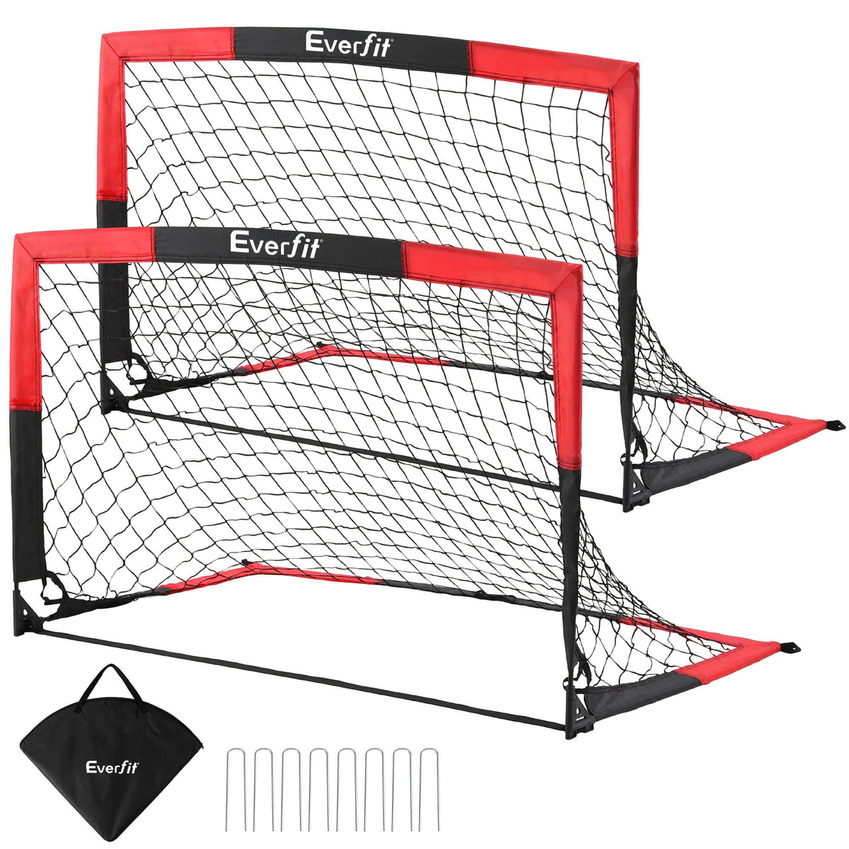 Alona.com.au Sports & Fitness > Ball Sports > Soccer & Soccer Accessories Everfit Pop Up Soccer Goal Nets Heavy Duty Portable Kids Training Set 2 Pcs Red