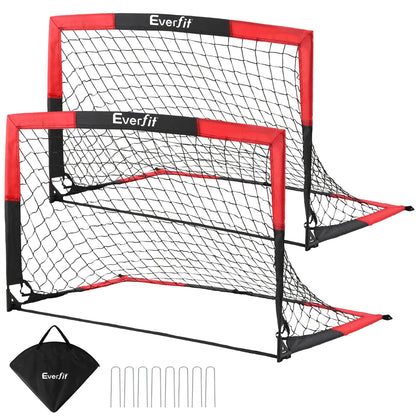 Alona.com.au Sports & Fitness > Ball Sports > Soccer & Soccer Accessories Everfit Pop Up Soccer Goal Nets Heavy Duty Portable Kids Training Set 2 Pcs Red