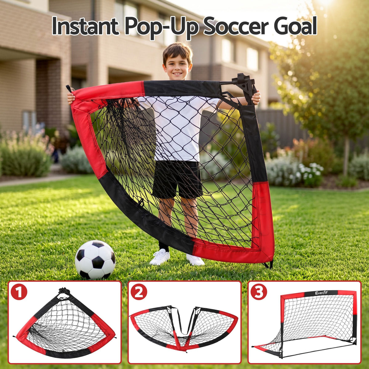 Alona.com.au Sports & Fitness > Ball Sports > Soccer & Soccer Accessories Everfit Pop Up Soccer Goal Nets Heavy Duty Portable Kids Training Set 2 Pcs Red