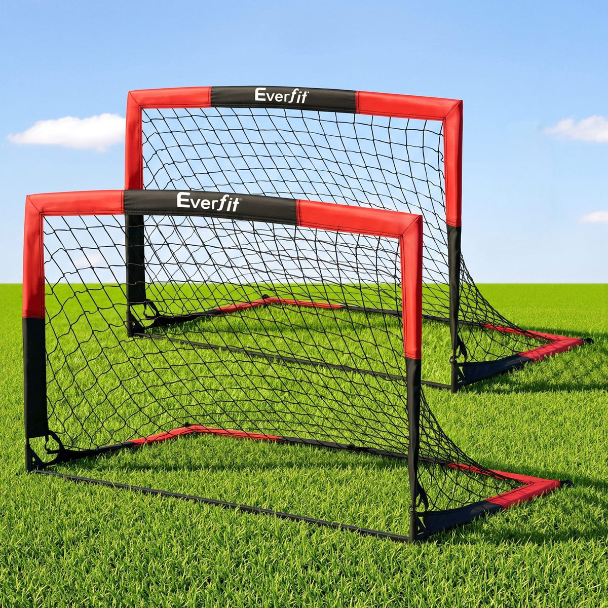 Alona.com.au Sports & Fitness > Ball Sports > Soccer & Soccer Accessories Everfit Pop Up Soccer Goal Nets Heavy Duty Portable Kids Training Set 2 Pcs Red