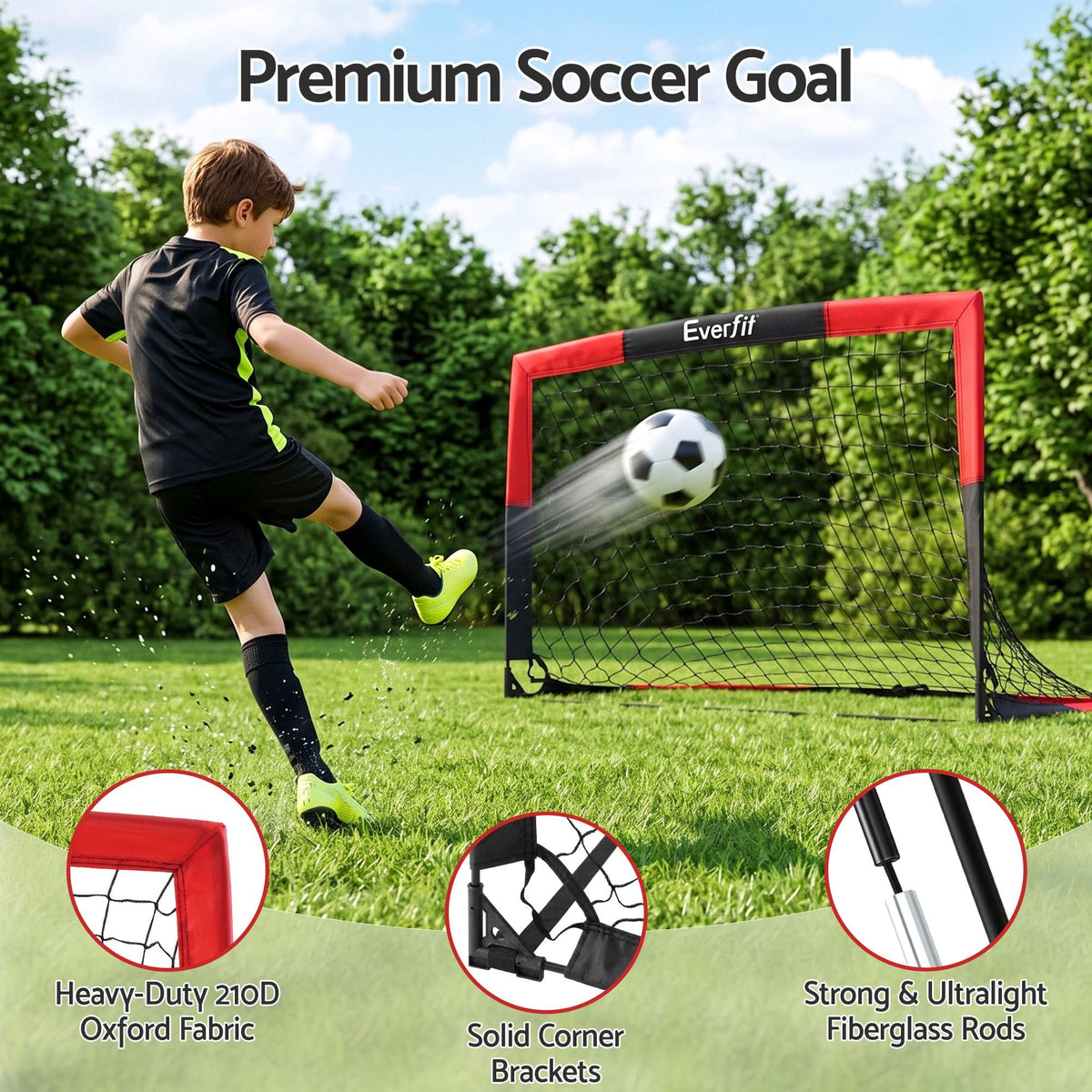 Alona.com.au Sports & Fitness > Ball Sports > Soccer & Soccer Accessories Everfit Pop Up Soccer Goal Nets Heavy Duty Portable Kids Training Set 2 Pcs Red