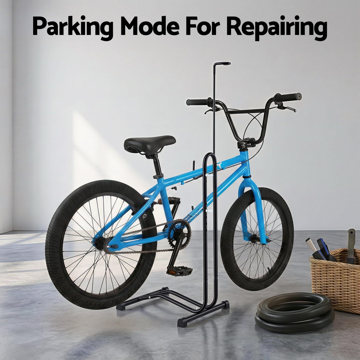 Alona.com.au Sports & Fitness > Bikes & Accessories > Bicycle Stands & Storage Weisshorn 4-in-1 Bike Parking Stand Vertical Floor Storage Rack for 24"-27.5" Bicycles, Adjustable Height Repair Maintenance Stand, Stable Indoor Garage Space Saver with Non-slip Rubber Feet