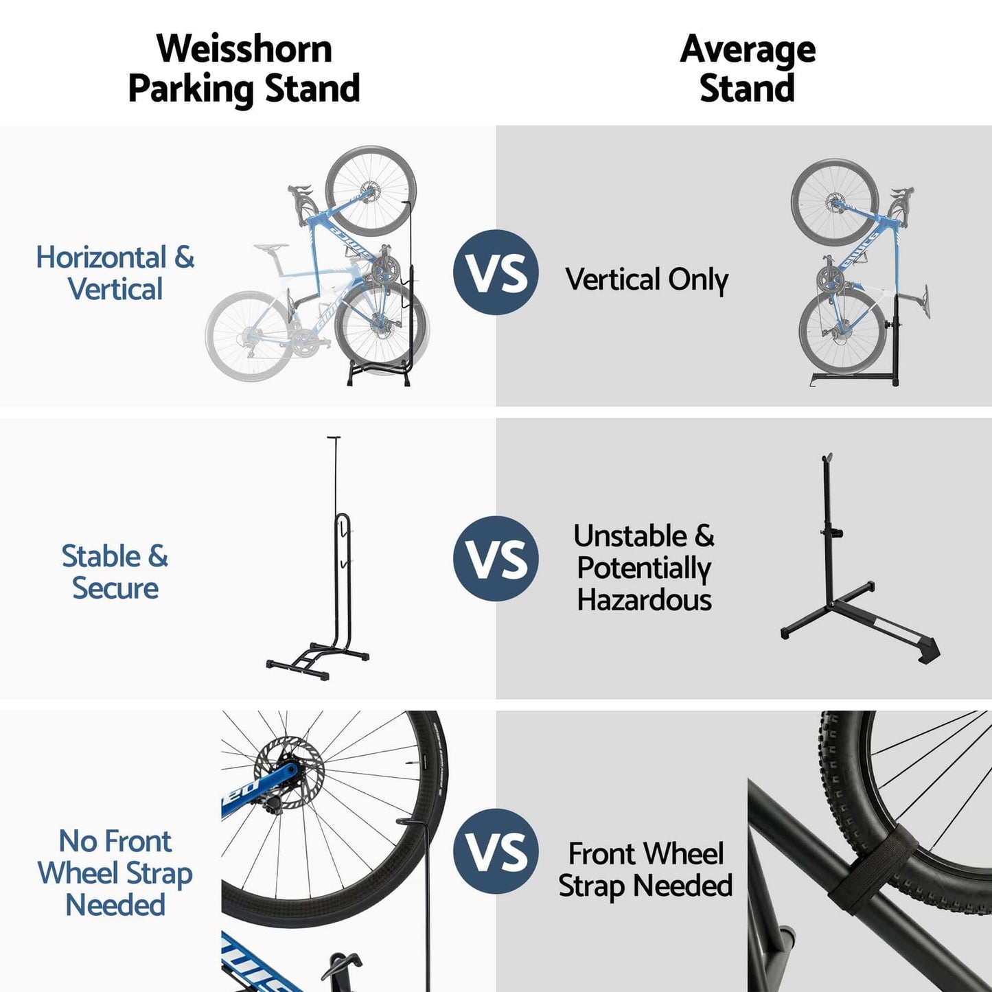 Alona.com.au Sports & Fitness > Bikes & Accessories > Bicycle Stands & Storage Weisshorn 4-in-1 Bike Parking Stand Vertical Floor Storage Rack for 24"-27.5" Bicycles, Adjustable Height Repair Maintenance Stand, Stable Indoor Garage Space Saver with Non-slip Rubber Feet
