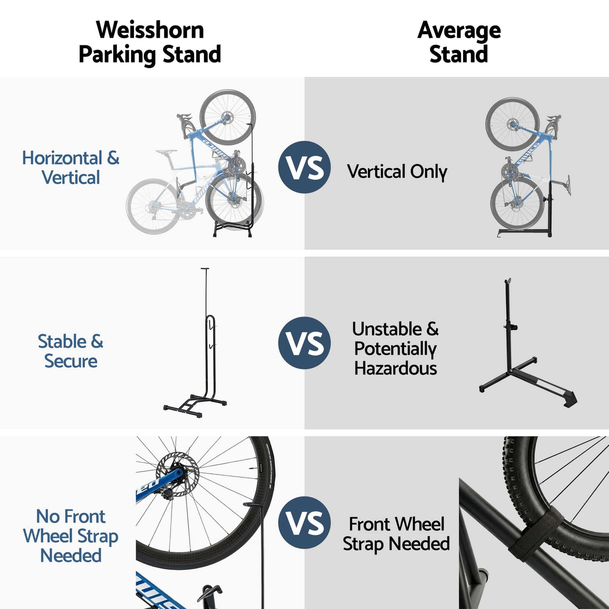 Alona.com.au Sports & Fitness > Bikes & Accessories > Bicycle Stands & Storage Weisshorn 4-in-1 Bike Parking Stand Vertical Floor Storage Rack for 24"-27.5" Bicycles, Adjustable Height Repair Maintenance Stand, Stable Indoor Garage Space Saver with Non-slip Rubber Feet