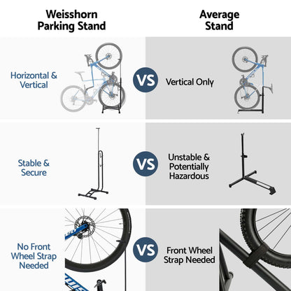 Alona.com.au Sports & Fitness > Bikes & Accessories > Bicycle Stands & Storage Weisshorn 4-in-1 Bike Parking Stand Vertical Floor Storage Rack for 24"-27.5" Bicycles, Adjustable Height Repair Maintenance Stand, Stable Indoor Garage Space Saver with Non-slip Rubber Feet