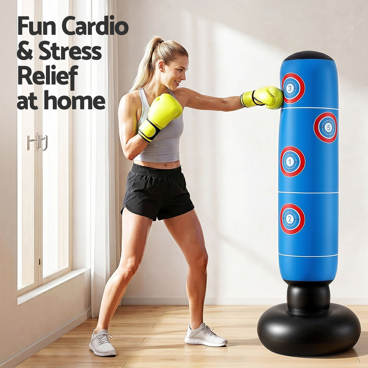 Alona.com.au Sports & Fitness > Exercise, Gym & Fitness > Boxing & Martial Arts Everfit Freestanding Punching Bag Boxing Stand Inflatable Fitness 164cm Blue