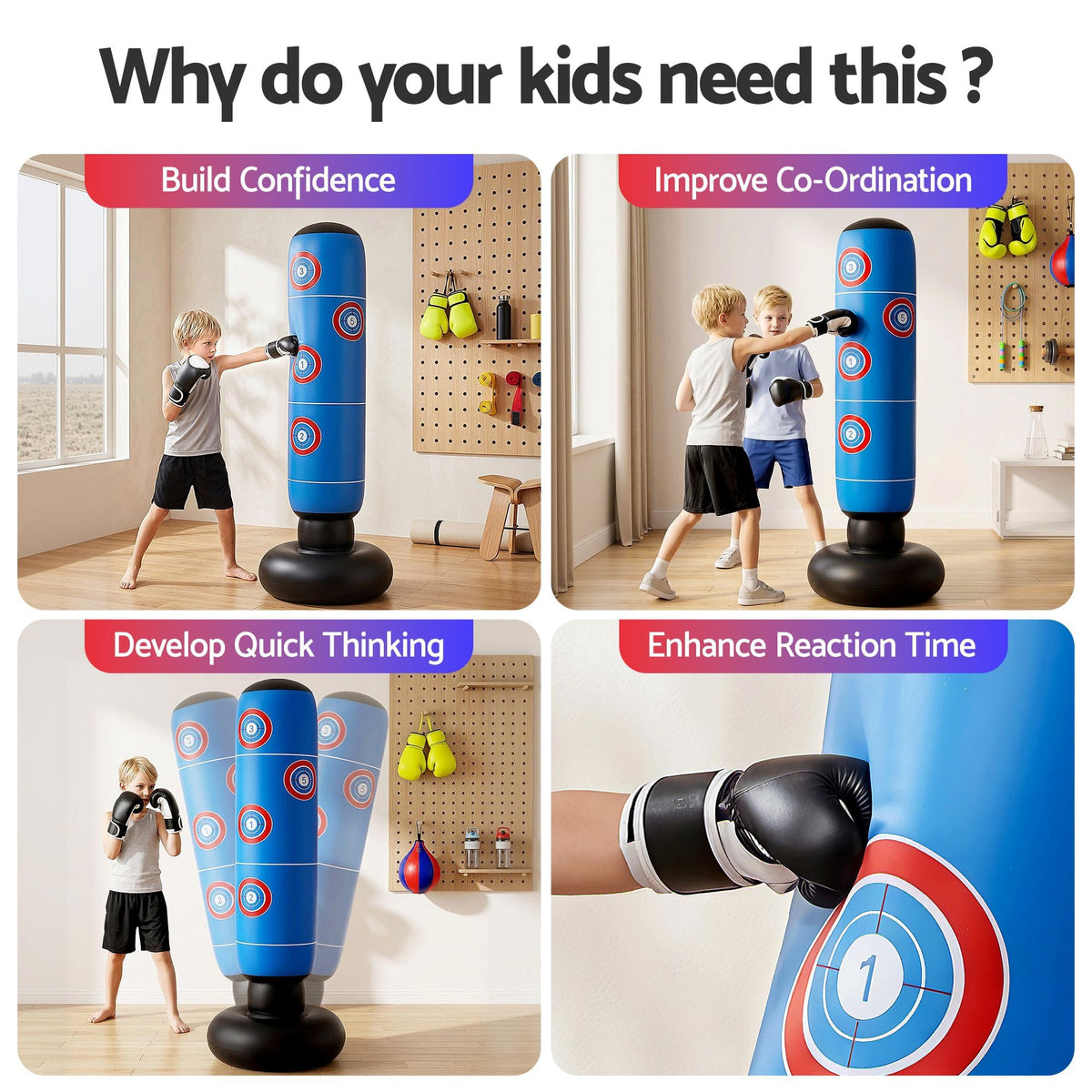 Alona.com.au Sports & Fitness > Exercise, Gym & Fitness > Boxing & Martial Arts Everfit Freestanding Punching Bag Boxing Stand Inflatable Fitness 164cm Blue
