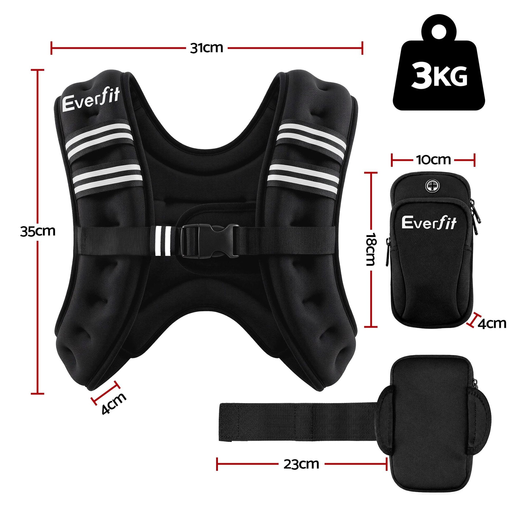 Alona.com.au Sports & Fitness > Exercise, Gym & Fitness > Gym Equipment & Accessories Everfit 3kg Weighted Vest Men Women, Reflective Running Vest with Armband Pouch