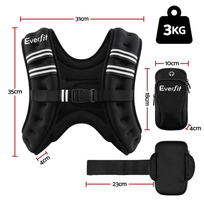 Alona.com.au Sports & Fitness > Exercise, Gym & Fitness > Gym Equipment & Accessories Everfit 3kg Weighted Vest Men Women, Reflective Running Vest with Armband Pouch
