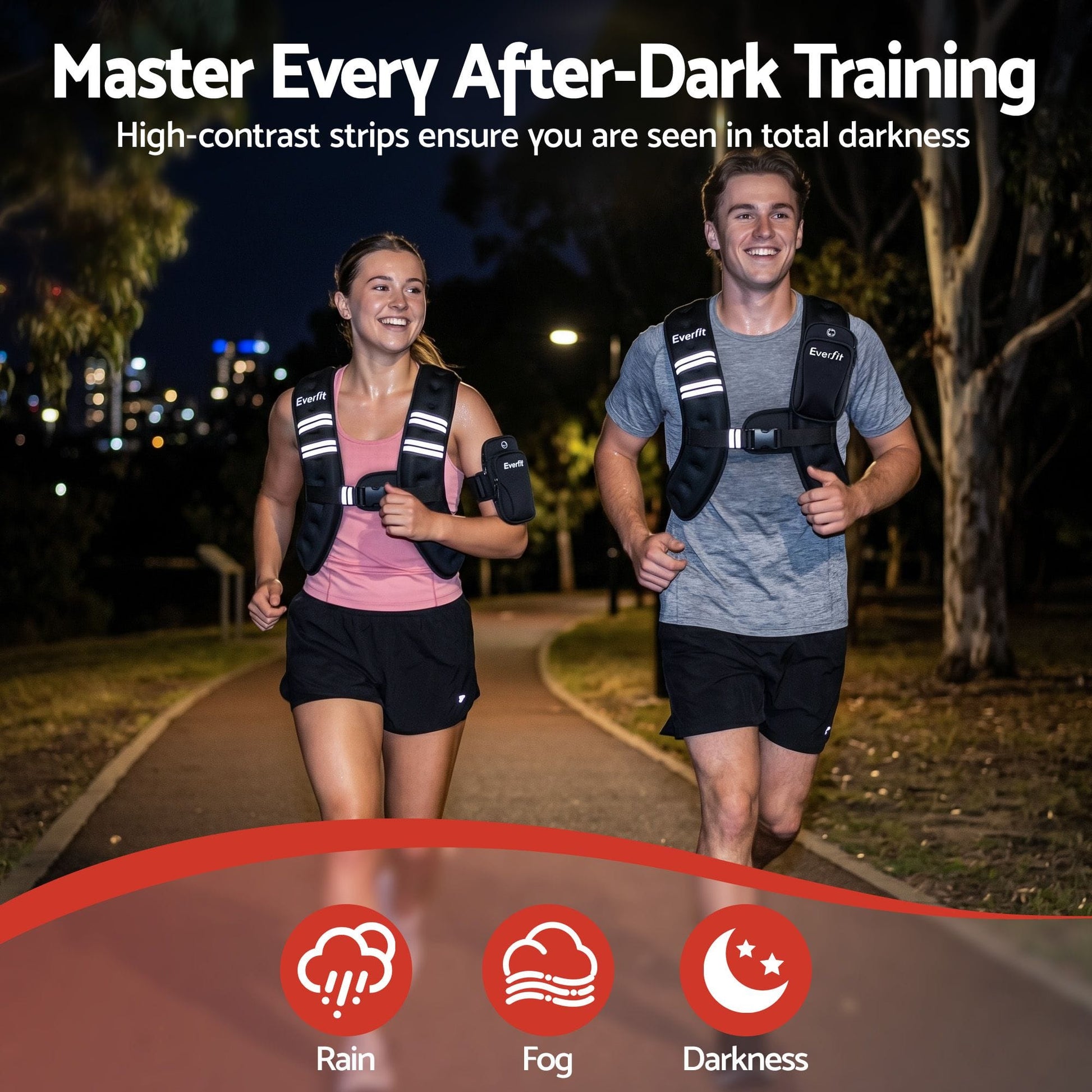 Alona.com.au Sports & Fitness > Exercise, Gym & Fitness > Gym Equipment & Accessories Everfit 3kg Weighted Vest Men Women, Reflective Running Vest with Armband Pouch