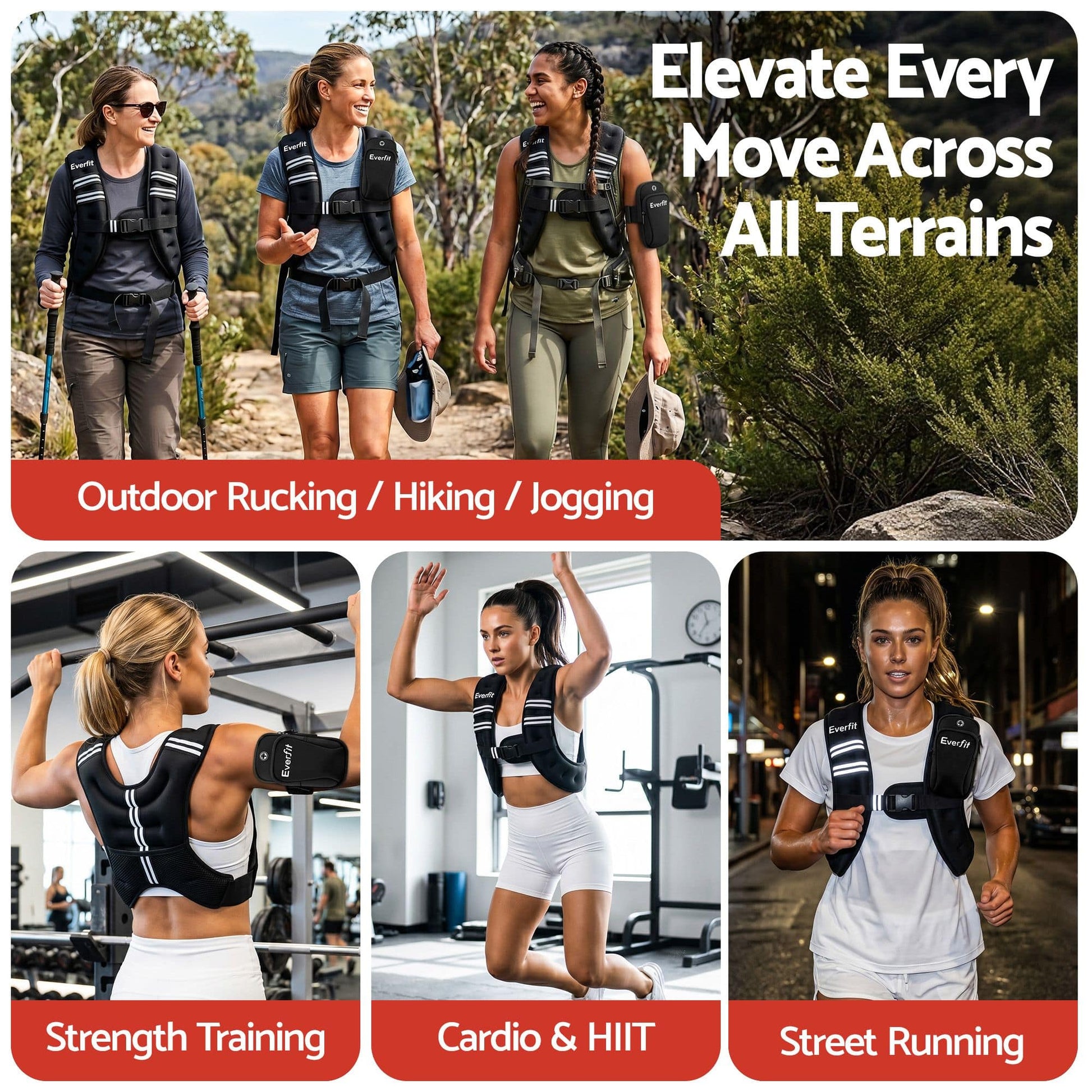 Alona.com.au Sports & Fitness > Exercise, Gym & Fitness > Gym Equipment & Accessories Everfit 3kg Weighted Vest Men Women, Reflective Running Vest with Armband Pouch