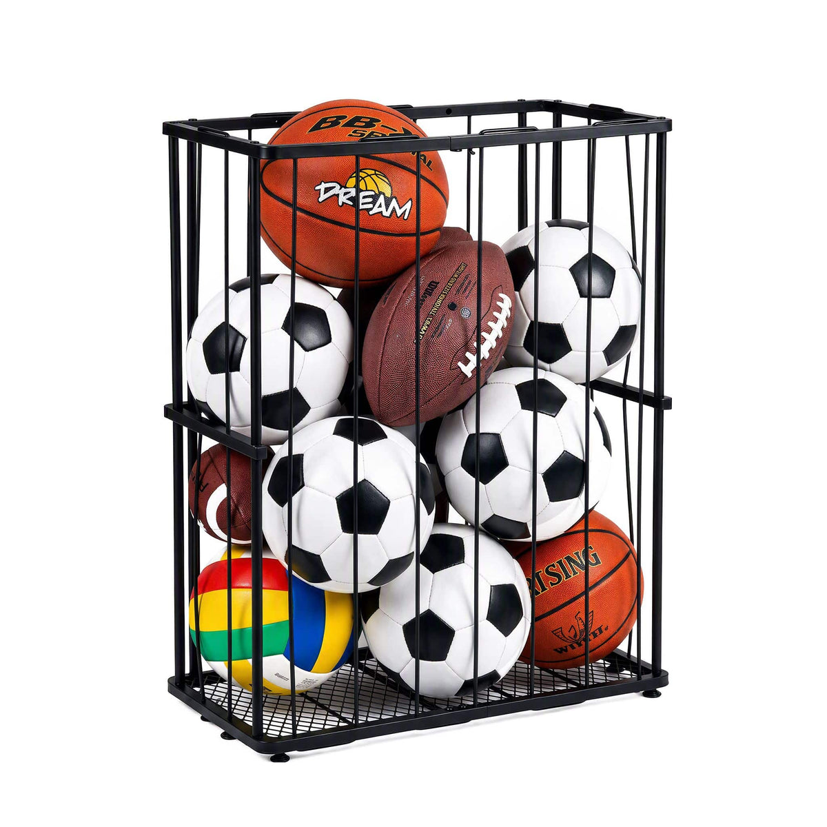 Alona.com.au Sports & Fitness > Exercise, Gym & Fitness > Gym Equipment & Accessories Everfit Ball Storage Rack Elastic Rope Ball Rack Wall Mounted & Floor Organizer