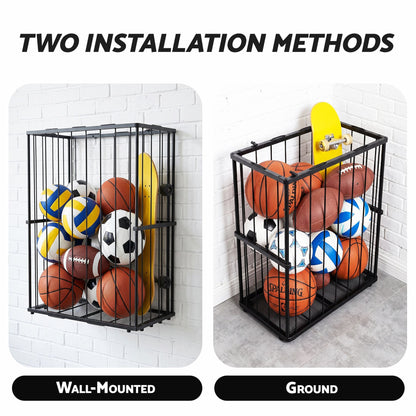 Alona.com.au Sports & Fitness > Exercise, Gym & Fitness > Gym Equipment & Accessories Everfit Ball Storage Rack Elastic Rope Ball Rack Wall Mounted & Floor Organizer