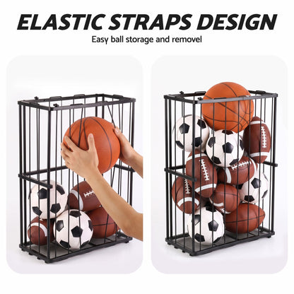 Alona.com.au Sports & Fitness > Exercise, Gym & Fitness > Gym Equipment & Accessories Everfit Ball Storage Rack Elastic Rope Ball Rack Wall Mounted & Floor Organizer
