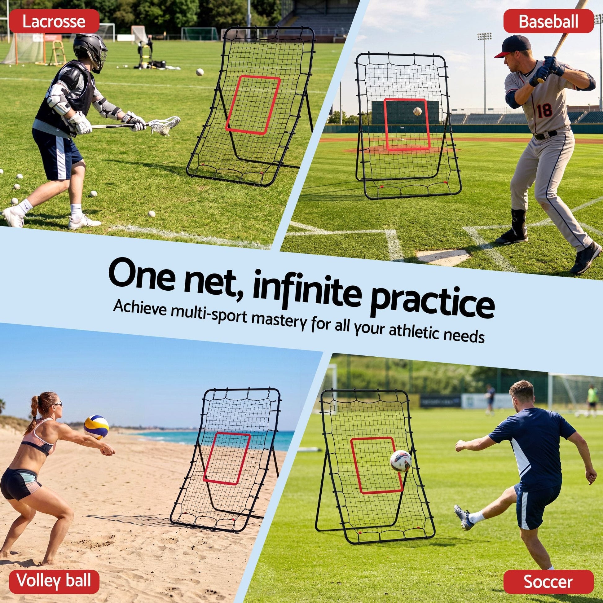 Alona.com.au Sports & Fitness > Exercise, Gym & Fitness > Gym Equipment & Accessories Everfit Baseball Rebounder Net Pitching Practice Target Screen 143cm