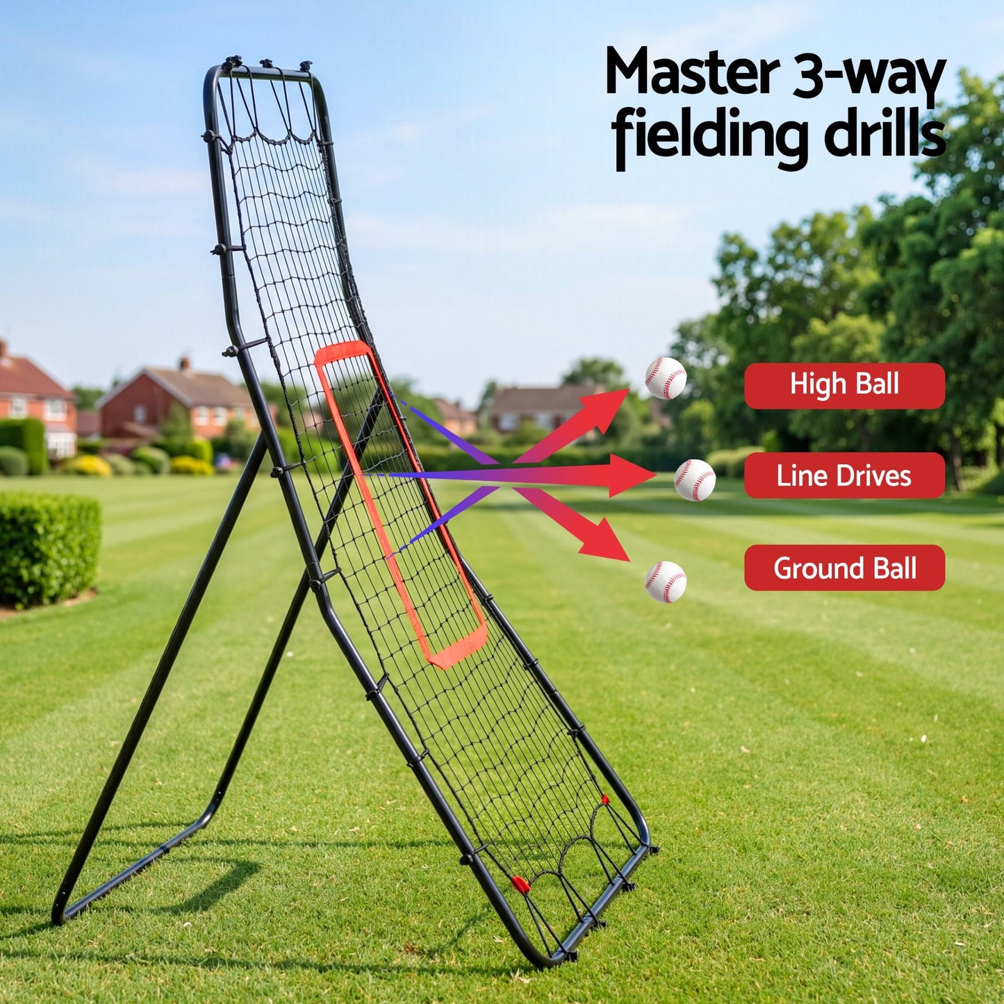 Alona.com.au Sports & Fitness > Exercise, Gym & Fitness > Gym Equipment & Accessories Everfit Baseball Rebounder Net Pitching Practice Target Screen 143cm
