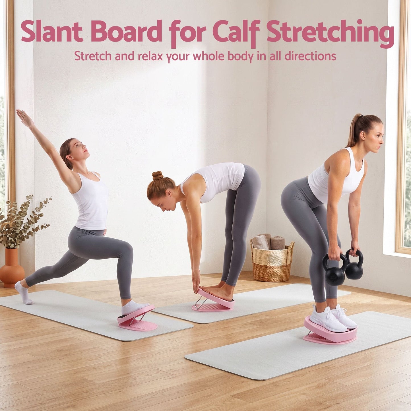 Alona.com.au Sports & Fitness > Exercise, Gym & Fitness > Gym Equipment & Accessories Everfit Slant Board, Balance Board, 14-Level Adjustable Incline Calf Stretcher for Stretching, Squats and Home Fitness Pink