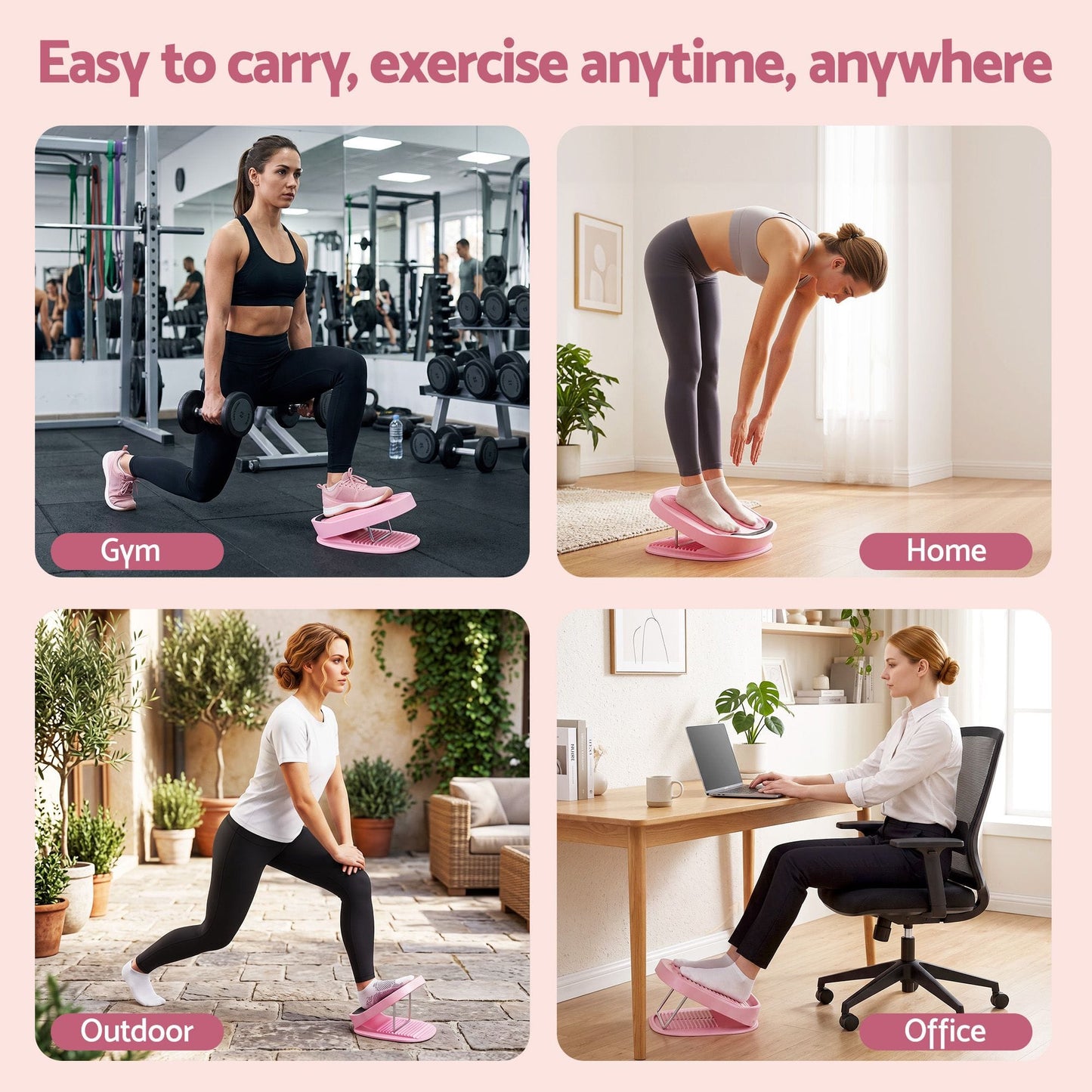 Alona.com.au Sports & Fitness > Exercise, Gym & Fitness > Gym Equipment & Accessories Everfit Slant Board, Balance Board, 14-Level Adjustable Incline Calf Stretcher for Stretching, Squats and Home Fitness Pink
