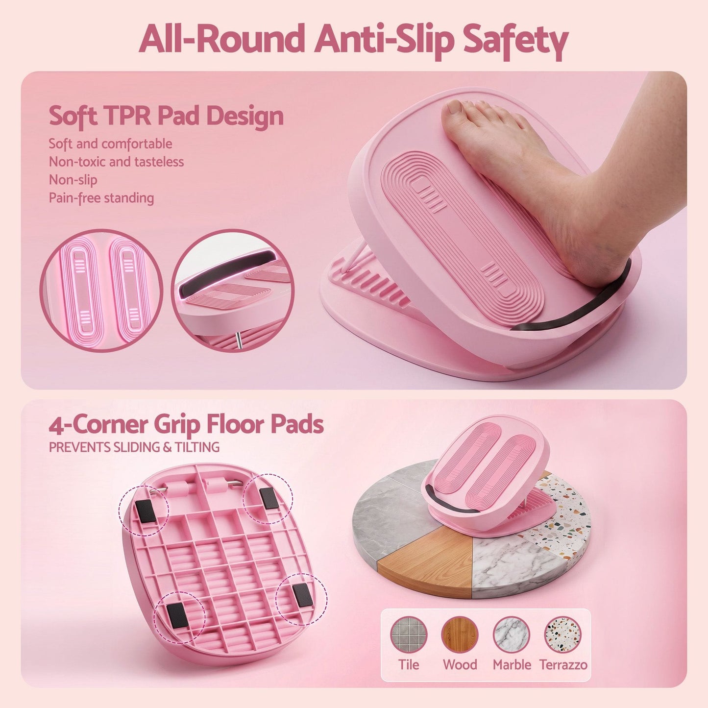 Alona.com.au Sports & Fitness > Exercise, Gym & Fitness > Gym Equipment & Accessories Everfit Slant Board, Balance Board, 14-Level Adjustable Incline Calf Stretcher for Stretching, Squats and Home Fitness Pink