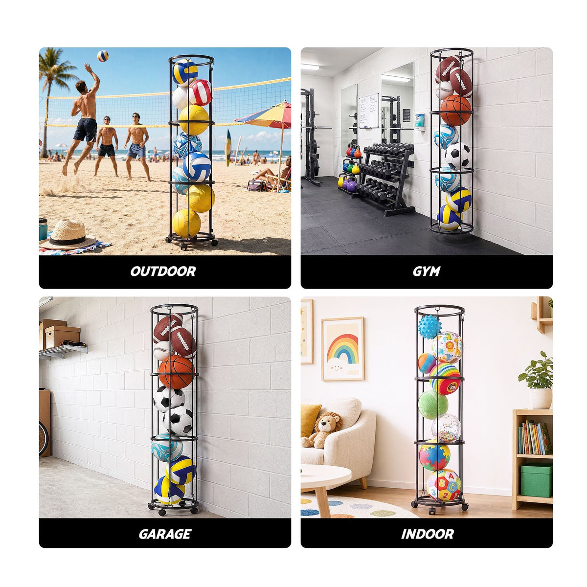 Alona.com.au Sports & Fitness > Exercise, Gym & Fitness > Gym Equipment & Accessories Everfit Vertical Ball Storage Rack with Wheels Sports Equipment Organiser