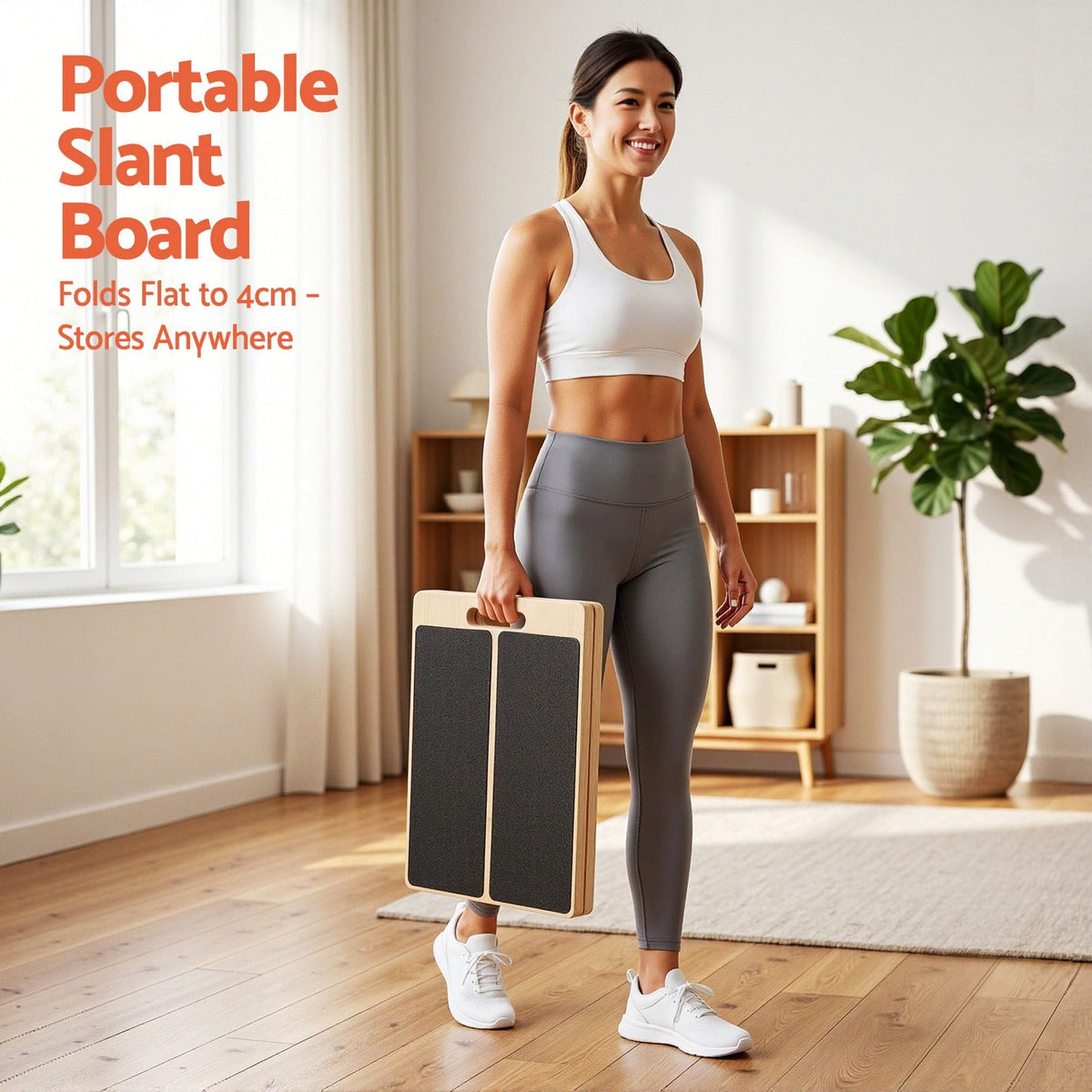 Alona.com.au Sports & Fitness > Exercise, Gym & Fitness > Gym Equipment & Accessories Everfit Wooden Slant Board for Squat & Calf Stretch 5 Angle Foldable Home Gym