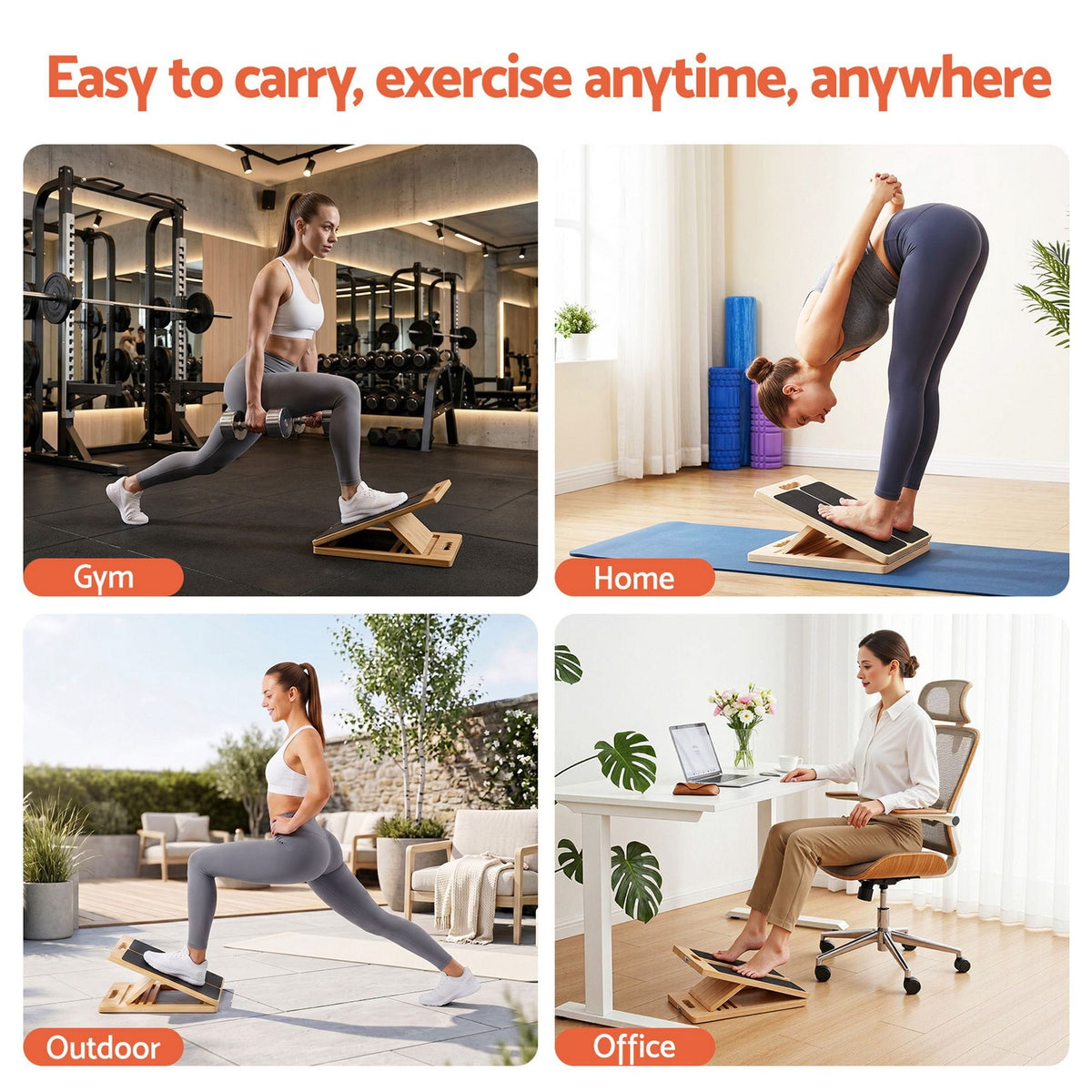 Alona.com.au Sports & Fitness > Exercise, Gym & Fitness > Gym Equipment & Accessories Everfit Wooden Slant Board for Squat & Calf Stretch 5 Angle Foldable Home Gym