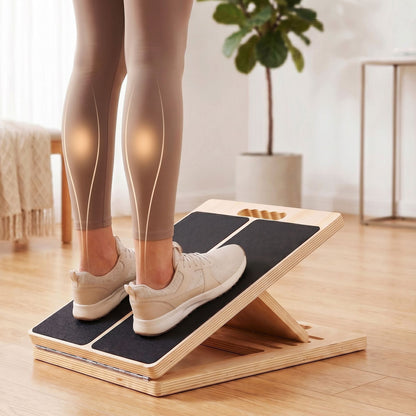Alona.com.au Sports & Fitness > Exercise, Gym & Fitness > Gym Equipment & Accessories Everfit Wooden Slant Board for Squat & Calf Stretch 5 Angle Foldable Home Gym