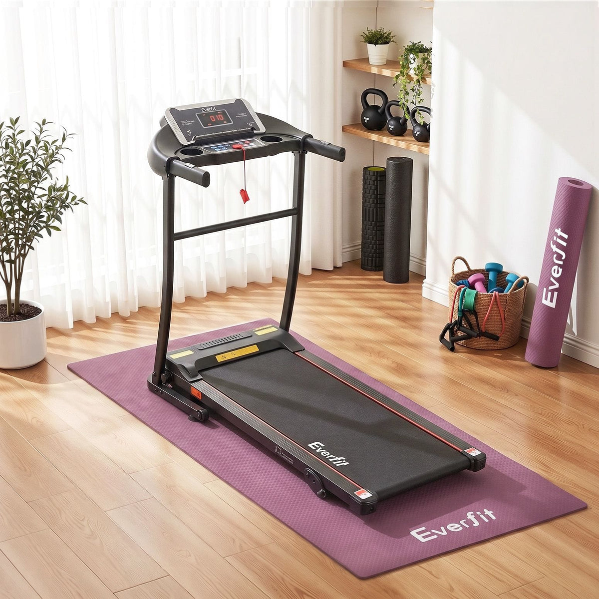 Alona.com.au Sports & Fitness > Exercise, Gym & Fitness > Gym Mats Everfit Exercise Equipment Mat 1.8M Treadmill Floor Rug Home Gym Fitness Purple