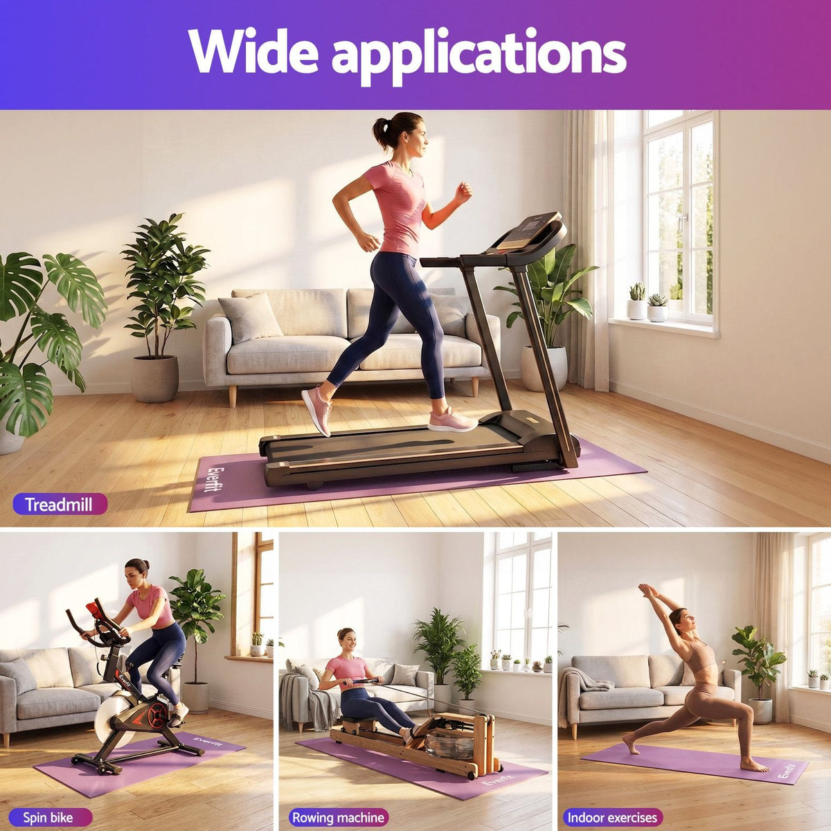 Alona.com.au Sports & Fitness > Exercise, Gym & Fitness > Gym Mats Everfit Exercise Equipment Mat 1.8M Treadmill Floor Rug Home Gym Fitness Purple