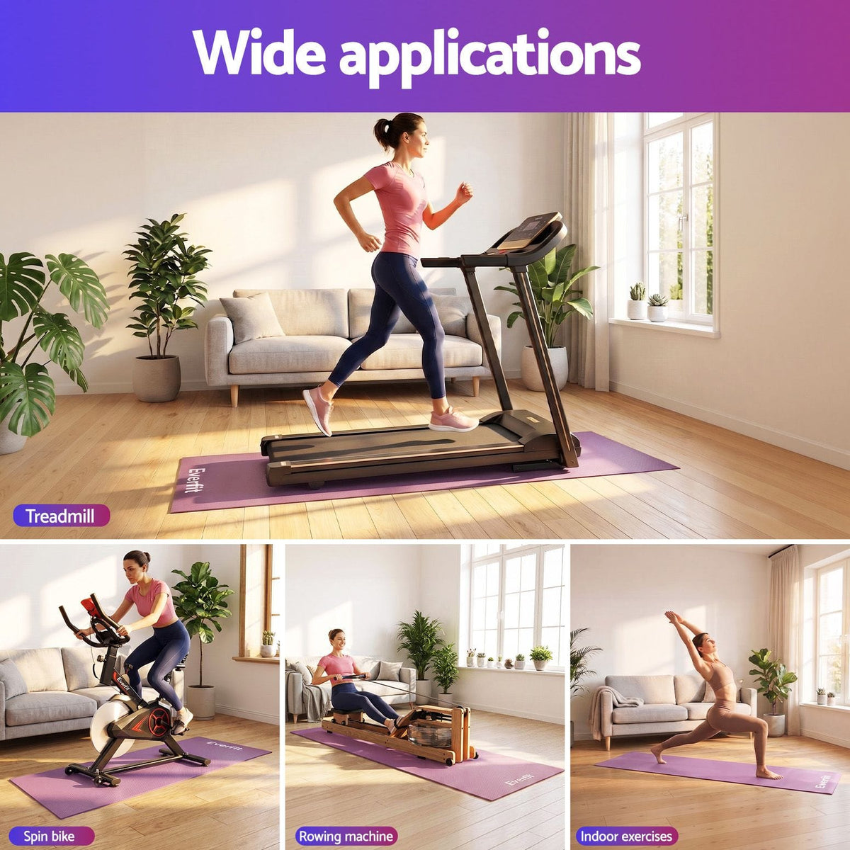 Alona.com.au Sports & Fitness > Exercise, Gym & Fitness > Gym Mats Everfit Exercise Equipment Mat 2M Treadmill Floor Rug Home Gym Fitness Purple