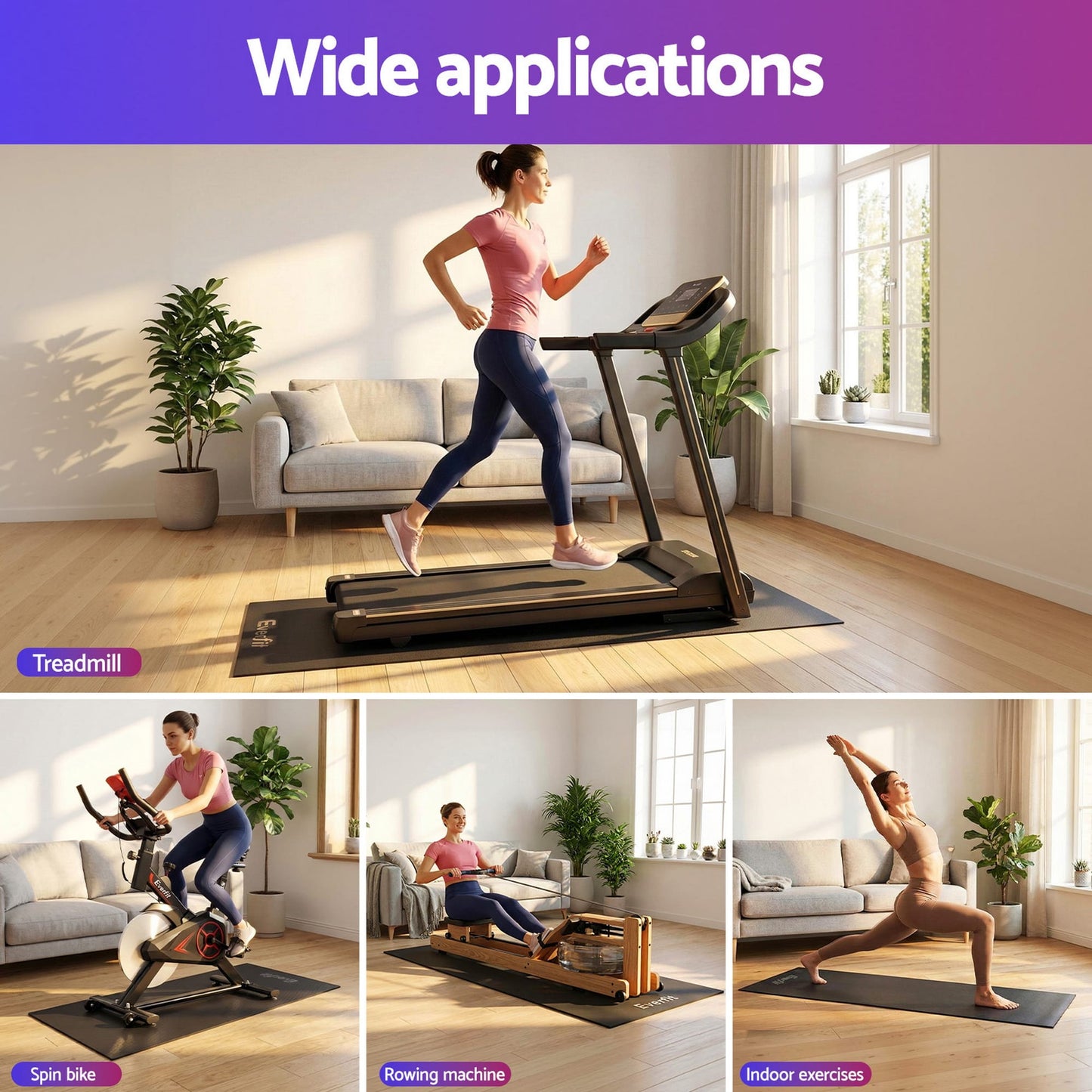 Alona.com.au Sports & Fitness > Exercise, Gym & Fitness > Gym Mats Everfit Exercise Equipment Mat Treadmill Floor Rug Home Gym Bike Fitness Yoga 2M
