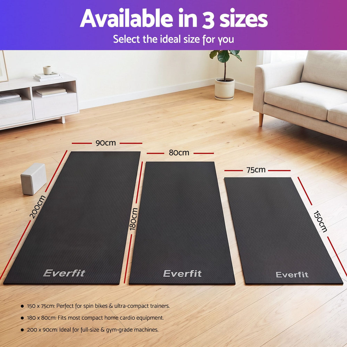 Alona.com.au Sports & Fitness > Exercise, Gym & Fitness > Gym Mats Everfit Exercise Equipment Mat Treadmill Floor Rug Home Gym Fitness Yoga 1.5M