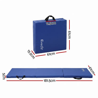 Alona.com.au Sports & Fitness > Exercise, Gym & Fitness > Gymnastics Everfit 180x60cm Gymnastics Mats Folding Exercise Floor Mat Portable 3 Fold Tumbling Mat Blue