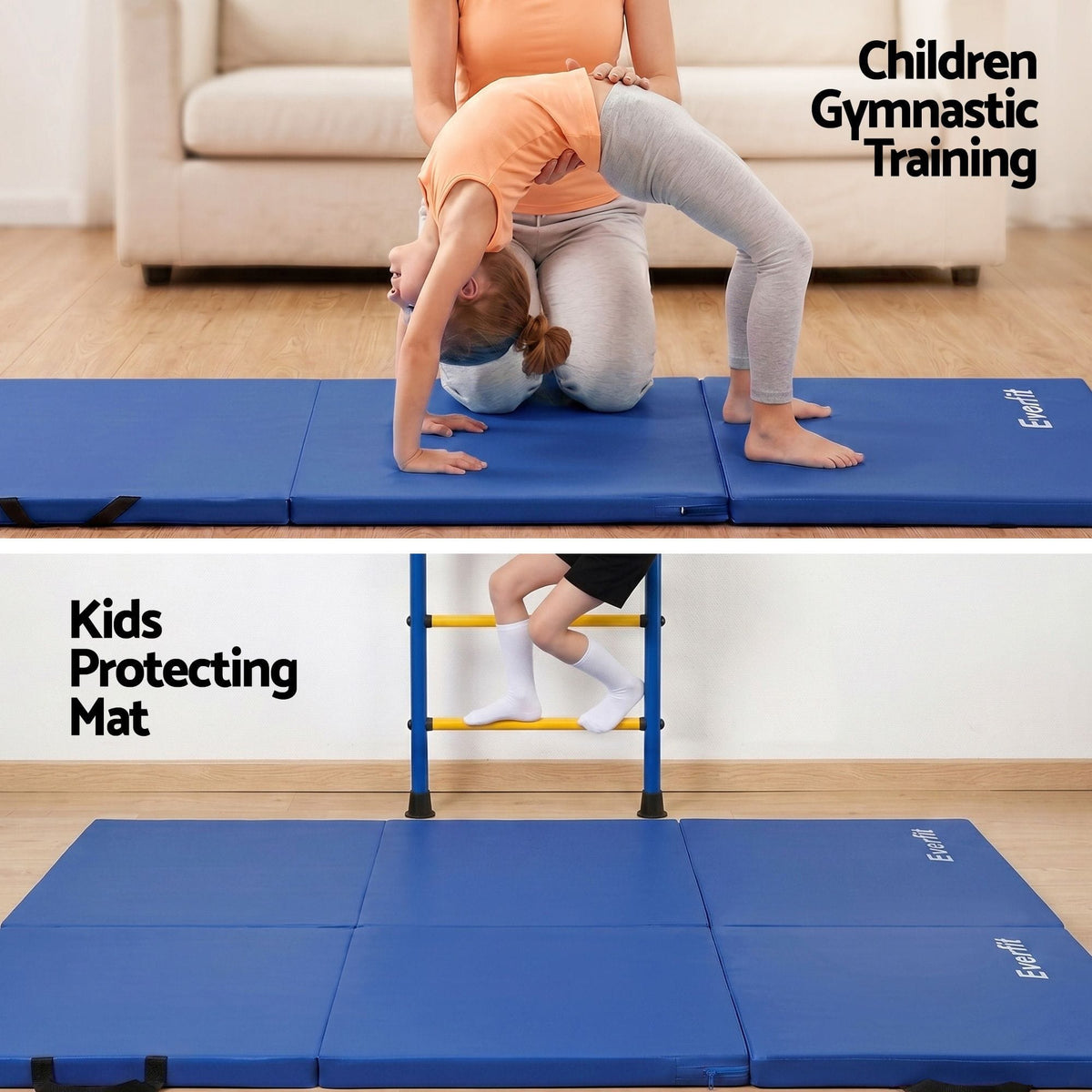 Alona.com.au Sports & Fitness > Exercise, Gym & Fitness > Gymnastics Everfit 180x60cm Gymnastics Mats Folding Exercise Floor Mat Portable 3 Fold Tumbling Mat Blue