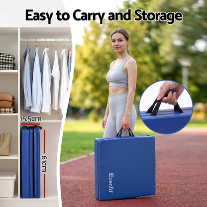 Alona.com.au Sports & Fitness > Exercise, Gym & Fitness > Gymnastics Everfit 180x60cm Gymnastics Mats Folding Exercise Floor Mat Portable 3 Fold Tumbling Mat Blue
