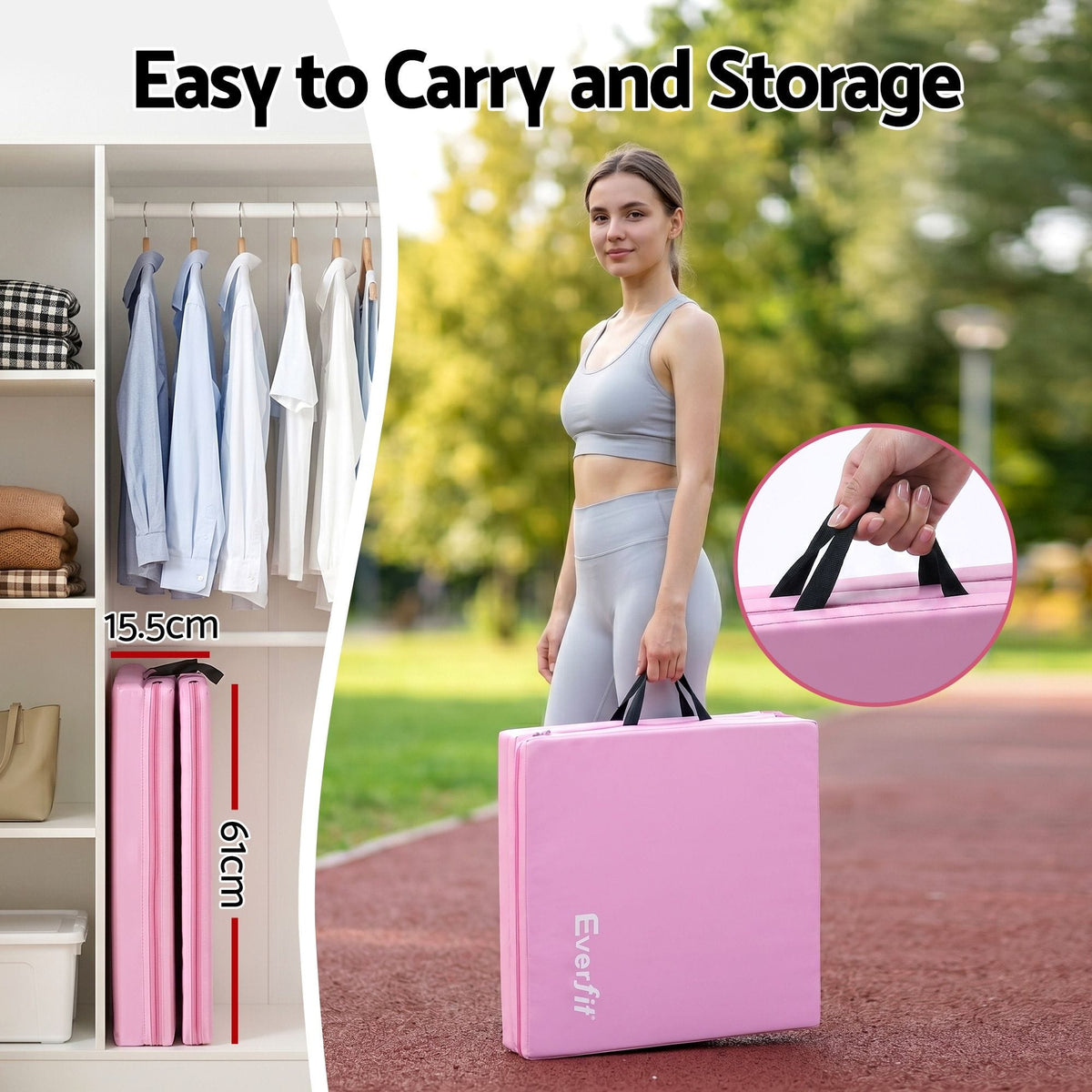 Alona.com.au Sports & Fitness > Exercise, Gym & Fitness > Gymnastics Everfit 180x60cm Gymnastics Mats Folding Exercise Floor Mat Portable 3 Fold Tumbling Mat Pink