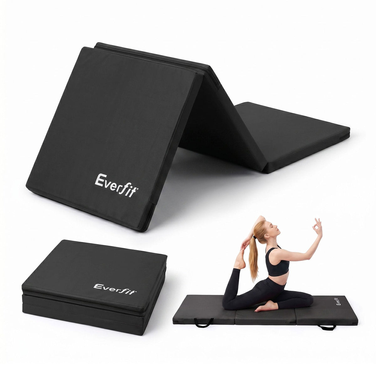 Alona.com.au Sports & Fitness > Exercise, Gym & Fitness > Gymnastics Everfit Gymnastics Mats Folding Exercise Floor Mat Portable 3 Fold Tumbling Mat Black