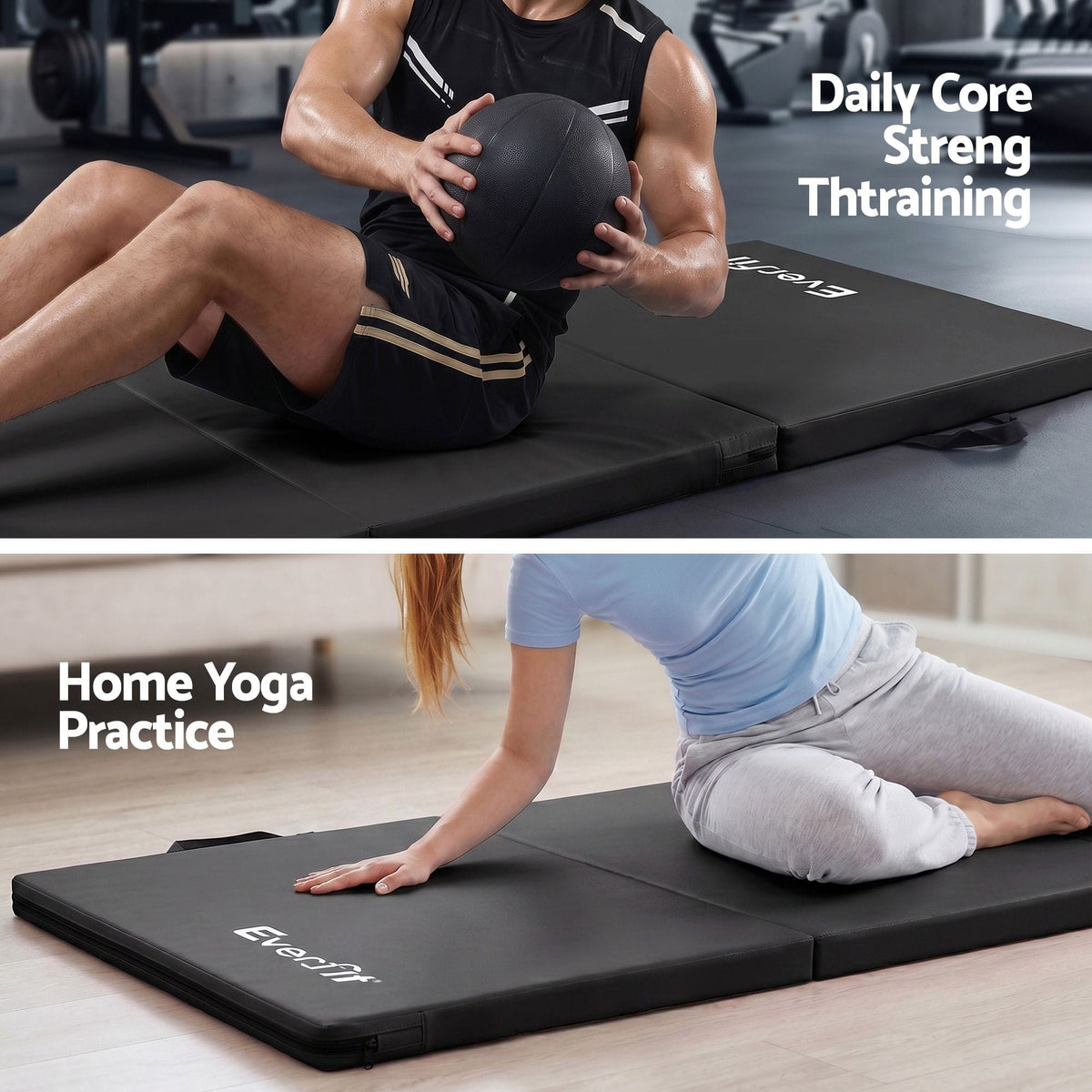 Alona.com.au Sports & Fitness > Exercise, Gym & Fitness > Gymnastics Everfit Gymnastics Mats Folding Exercise Floor Mat Portable 3 Fold Tumbling Mat Black