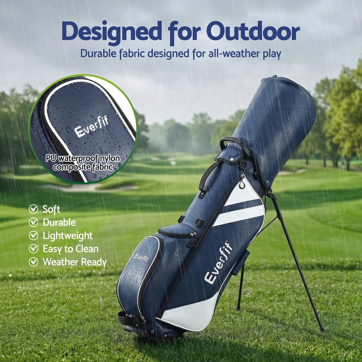 Alona.com.au Sports & Fitness > Golf > Golf Accessories Everfit Golf Stand Bag Lightweight Carry Bag Dual Strap Club Divider Blue