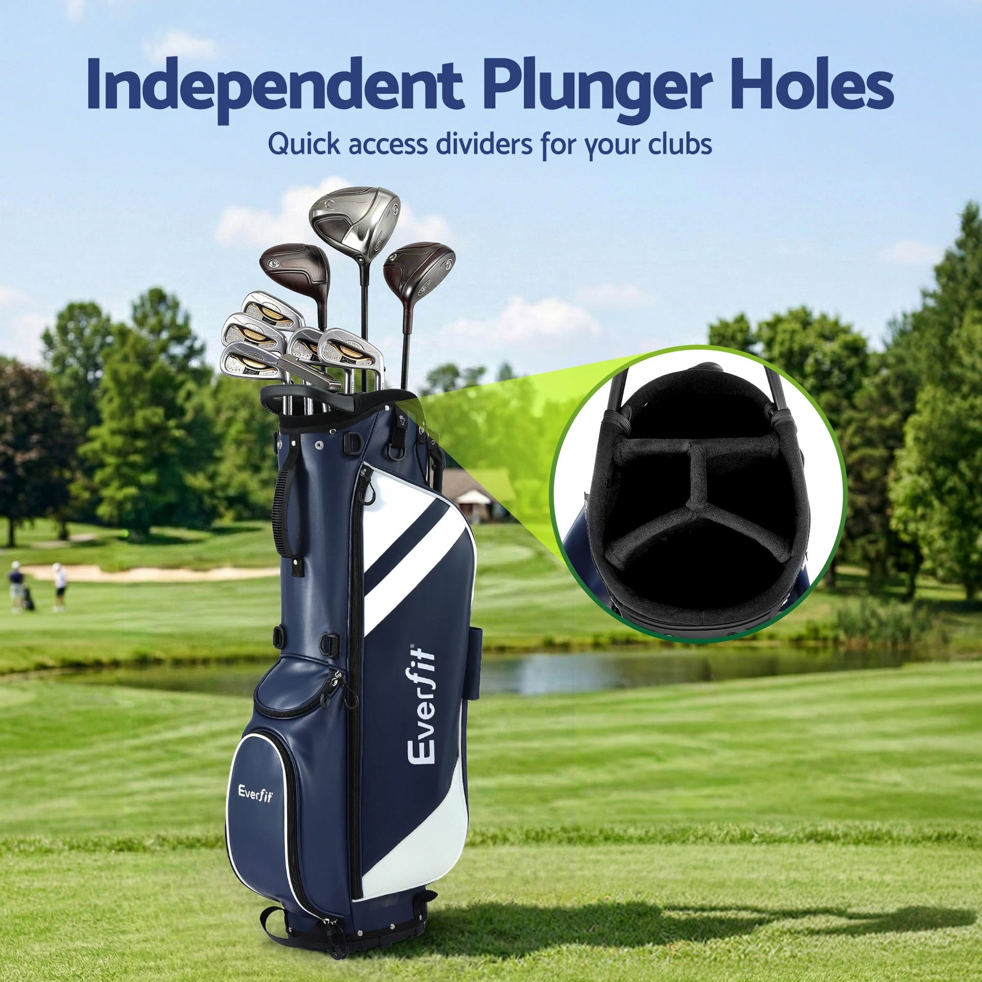 Alona.com.au Sports & Fitness > Golf > Golf Accessories Everfit Golf Stand Bag Lightweight Carry Bag Dual Strap Club Divider Blue
